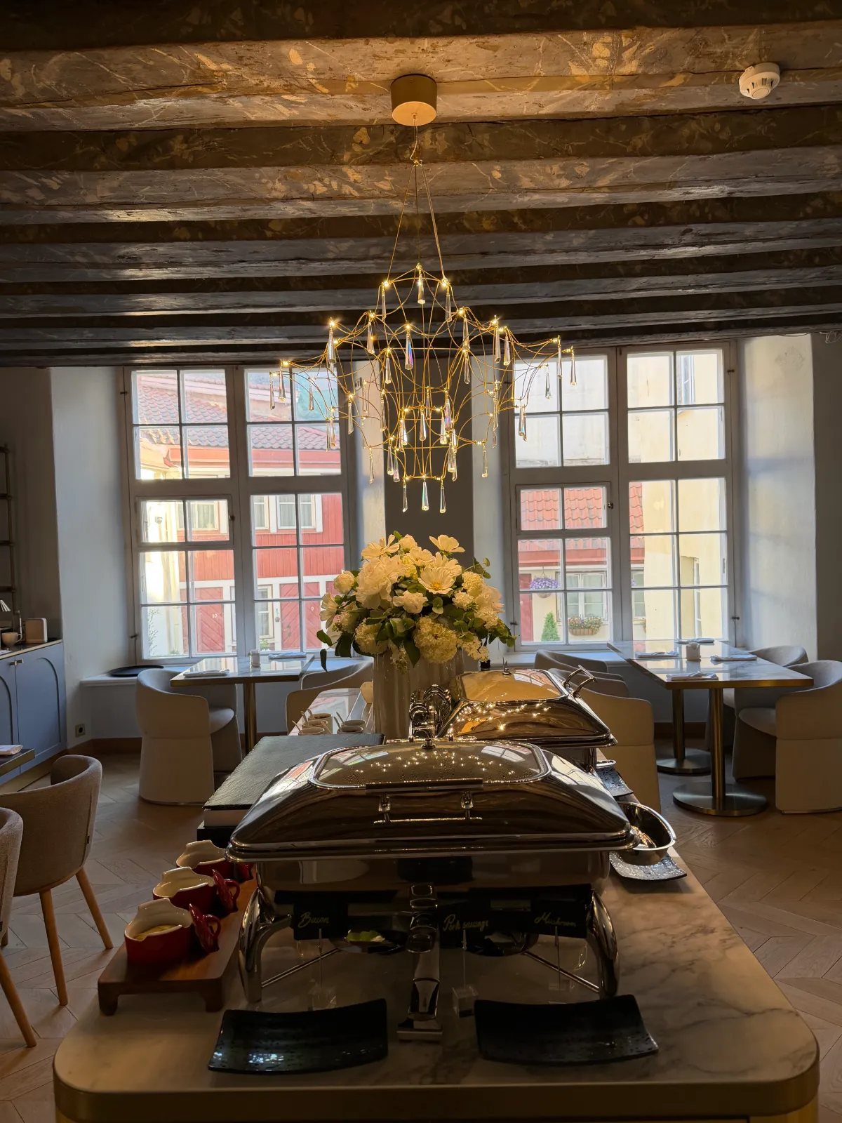 Breakfast beneath the historic beams of The Three Sisters